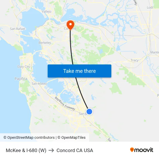 McKee & I-680 (W) to Concord CA USA map