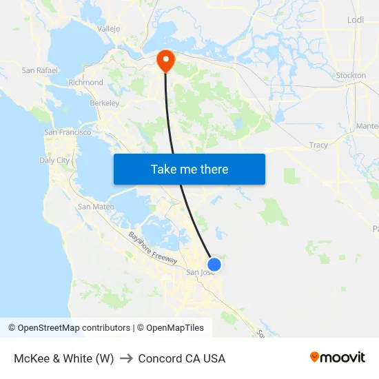 McKee & White (W) to Concord CA USA map