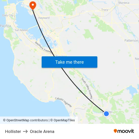 Hollister to Oracle Arena map