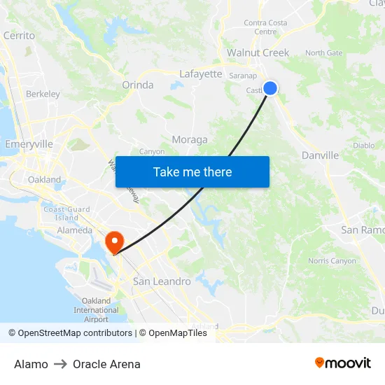 Alamo to Oracle Arena map