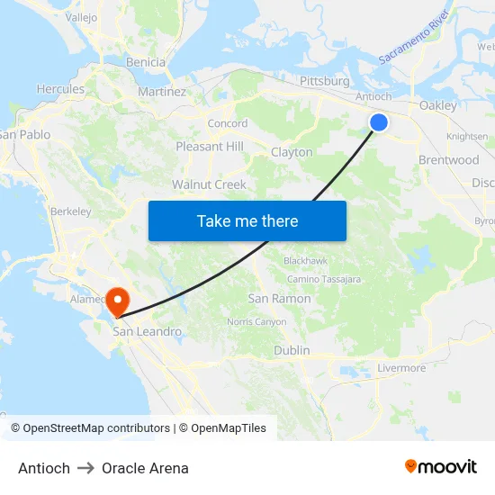 Antioch to Oracle Arena map