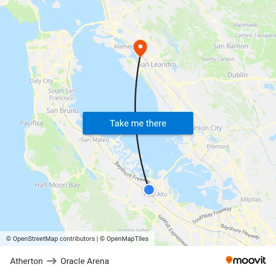 Atherton to Oracle Arena map
