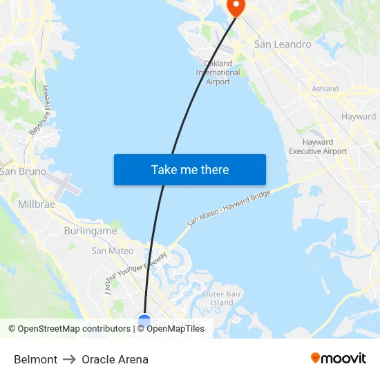 Belmont to Oracle Arena map