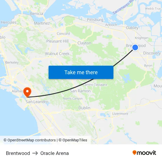 Brentwood to Oracle Arena map