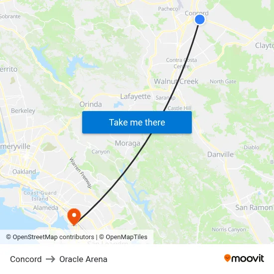 Concord to Oracle Arena map