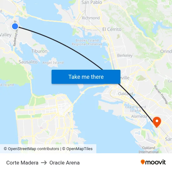 Corte Madera to Oracle Arena map