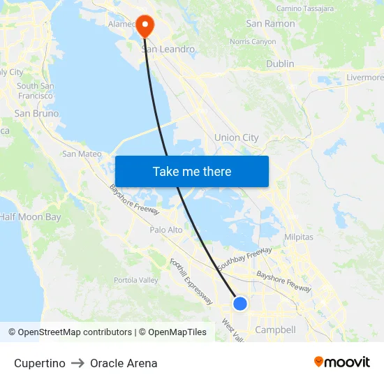 Cupertino to Oracle Arena map
