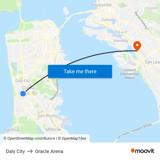 Daly City to Oracle Arena map
