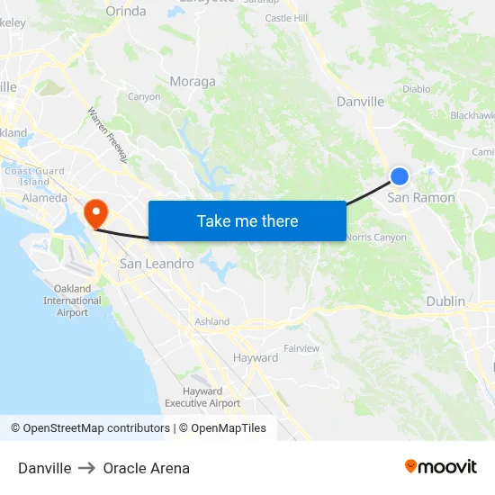 Danville to Oracle Arena map