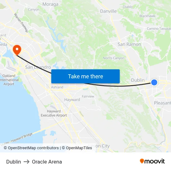 Dublin to Oracle Arena map