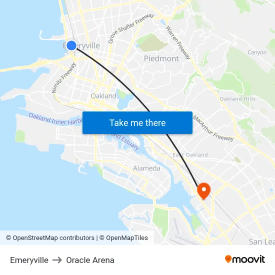 Emeryville to Oracle Arena map