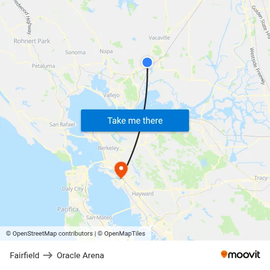 Fairfield to Oracle Arena map