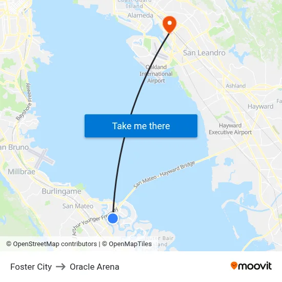 Foster City to Oracle Arena map