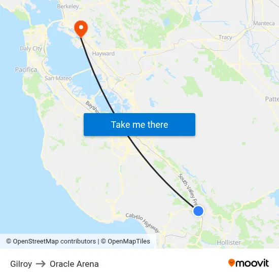 Gilroy to Oracle Arena map