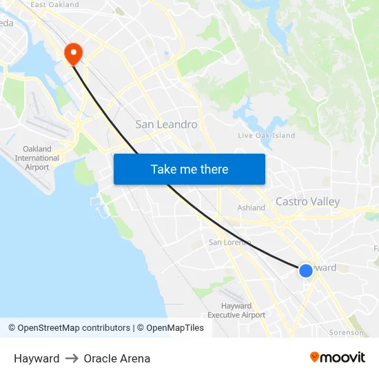 Hayward to Oracle Arena map