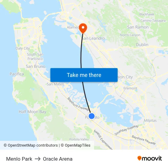 Menlo Park to Oracle Arena map