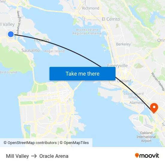 Mill Valley to Oracle Arena map
