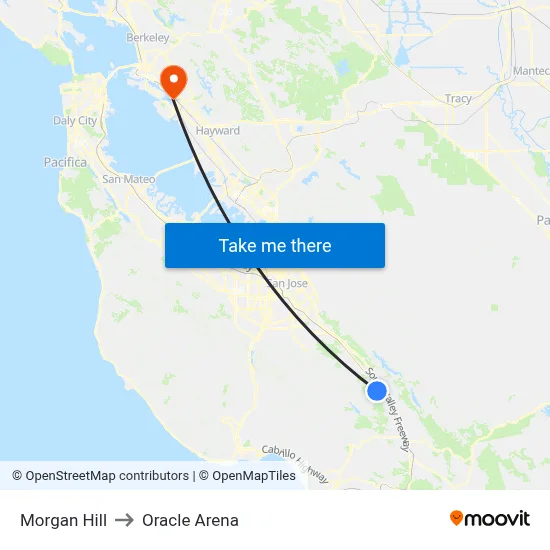 Morgan Hill to Oracle Arena map