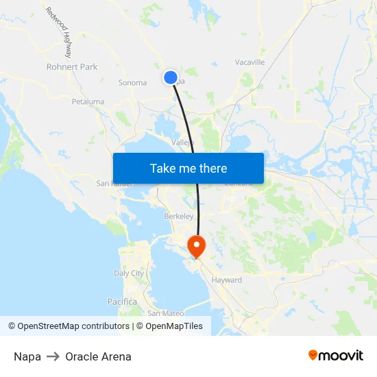 Napa to Oracle Arena map