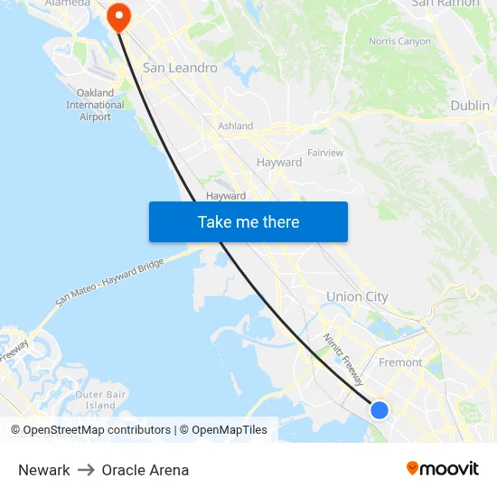 Newark to Oracle Arena map