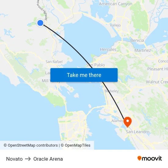 Novato to Oracle Arena map