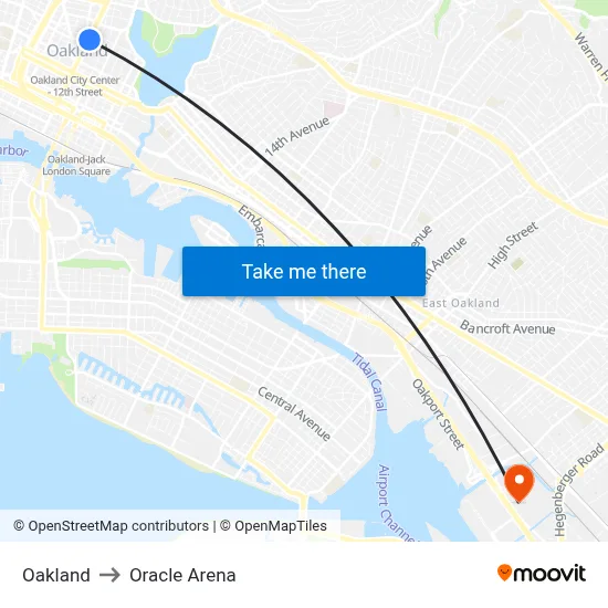 Oakland to Oracle Arena map