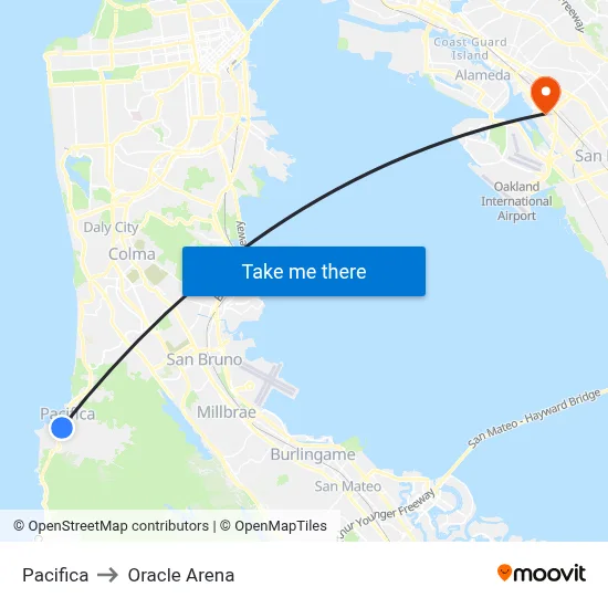 Pacifica to Oracle Arena map