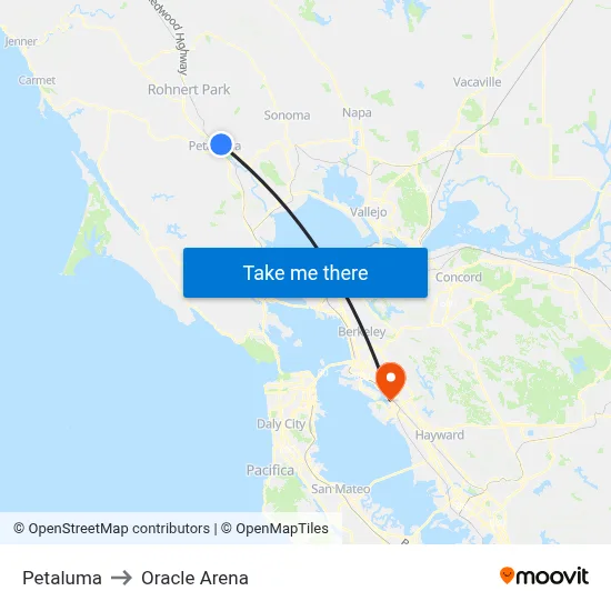 Petaluma to Oracle Arena map