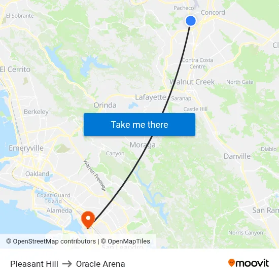 Pleasant Hill to Oracle Arena map