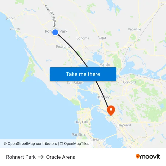 Rohnert Park to Oracle Arena map