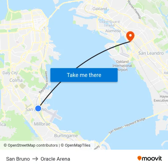 San Bruno to Oracle Arena map