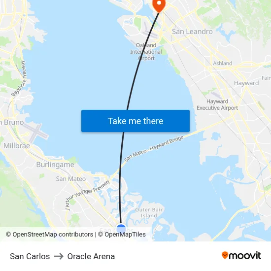 San Carlos to Oracle Arena map