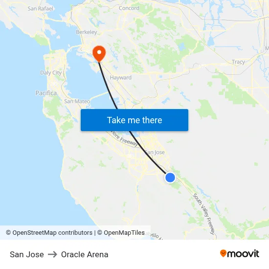 San Jose to Oracle Arena map