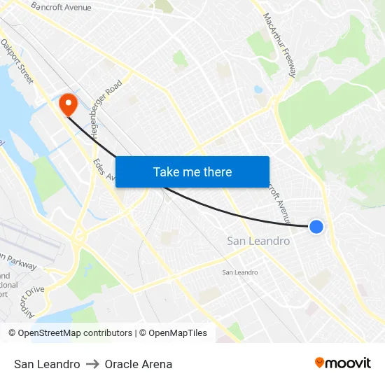 San Leandro to Oracle Arena map
