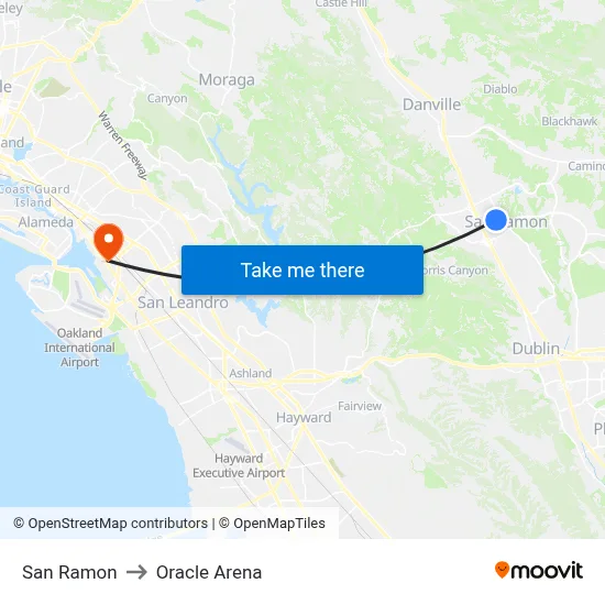 San Ramon to Oracle Arena map