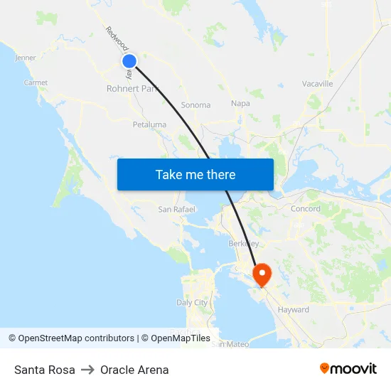 Santa Rosa to Oracle Arena map