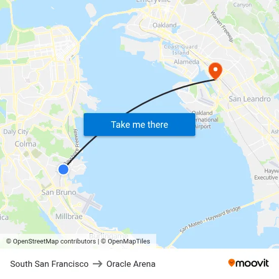 South San Francisco to Oracle Arena map