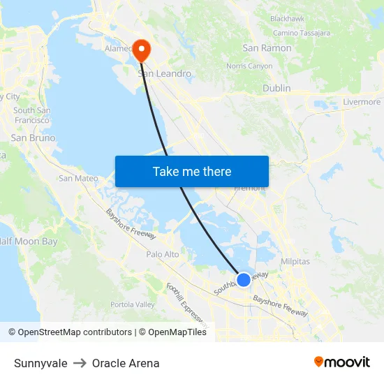 Sunnyvale to Oracle Arena map