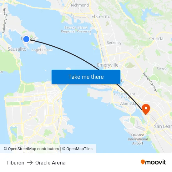 Tiburon to Oracle Arena map