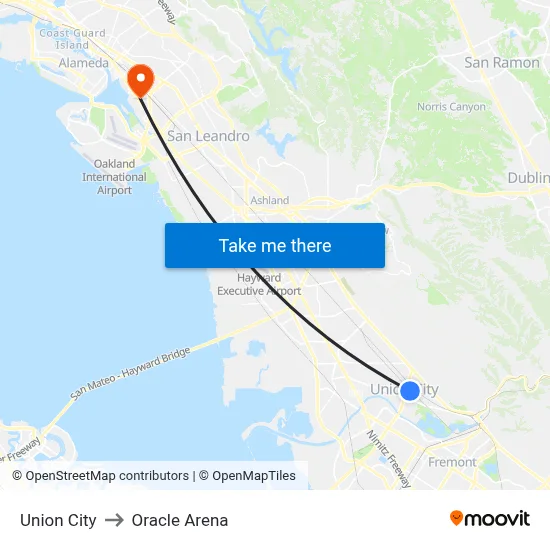 Union City to Oracle Arena map