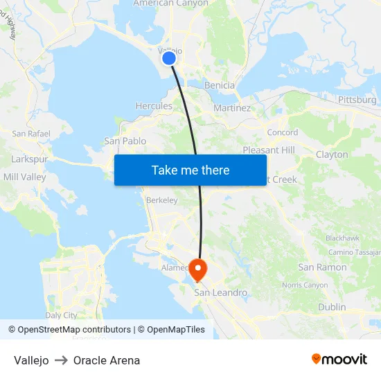 Vallejo to Oracle Arena map