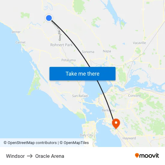 Windsor to Oracle Arena map