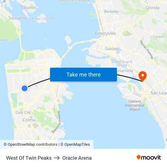 West Of Twin Peaks to Oracle Arena map