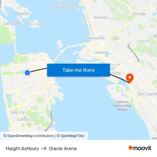 Haight Ashbury to Oracle Arena map