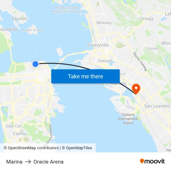 Marina to Oracle Arena map