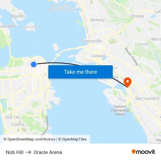 Nob Hill to Oracle Arena map