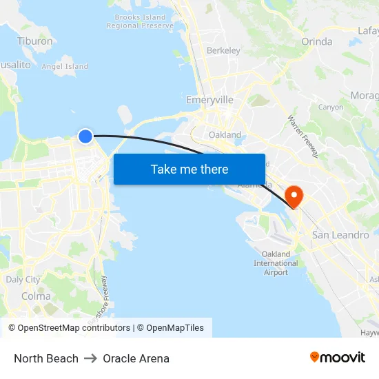 North Beach to Oracle Arena map
