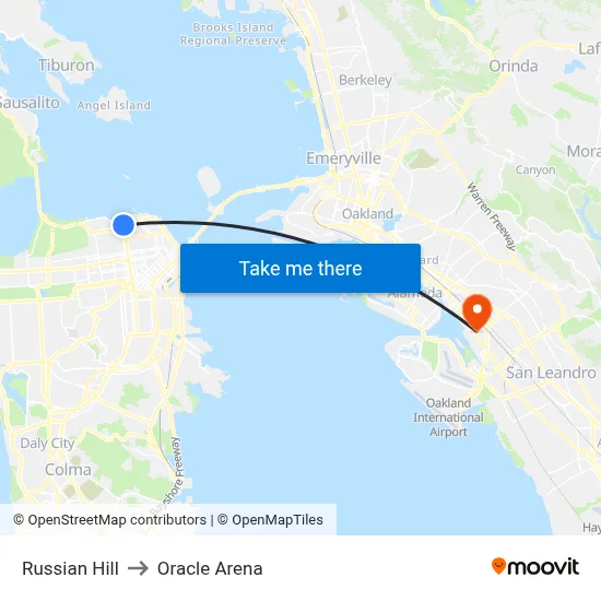Russian Hill to Oracle Arena map