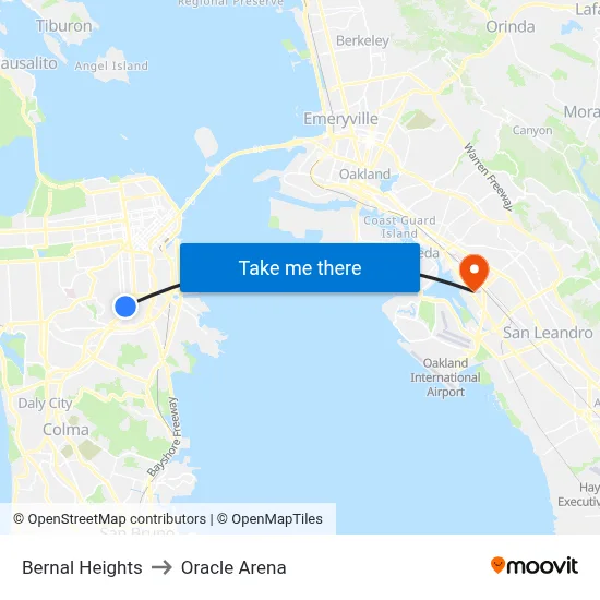 Bernal Heights to Oracle Arena map