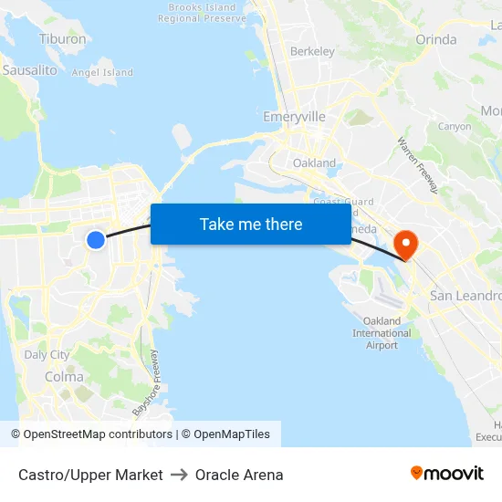 Castro/Upper Market to Oracle Arena map